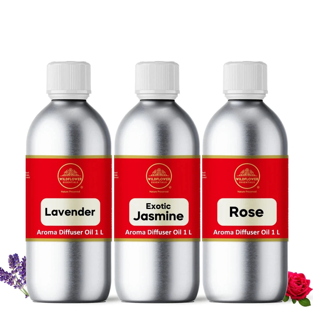 Lavender Fragrance Oil | Jasmine Fragrance Oil | Rose Fragrance Oil - Combo Pack (1 L each) Wildflower Essentials