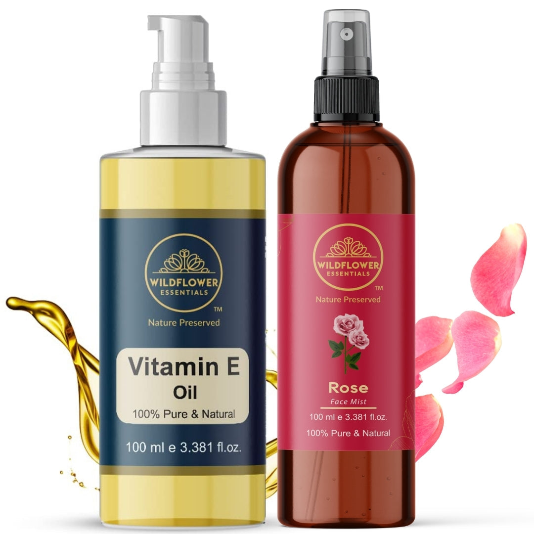 Vitamin E Oil + Rose Water Combo (100ml each) Wildflower Essentials