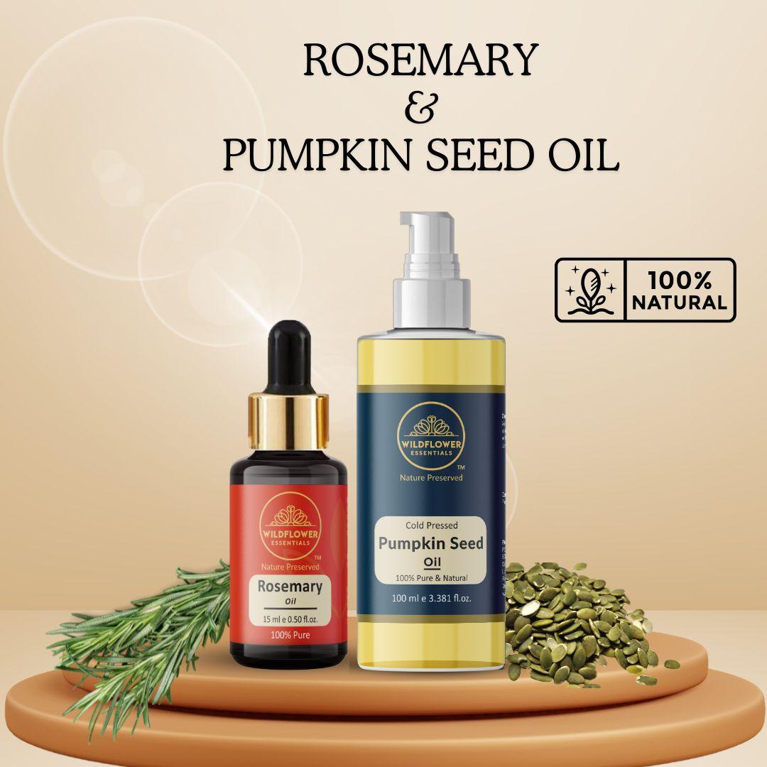 Pumpkin Seed Oil (100ml) + Rosemary Essential Oil (15ml)  Combo Wildflower Essentials