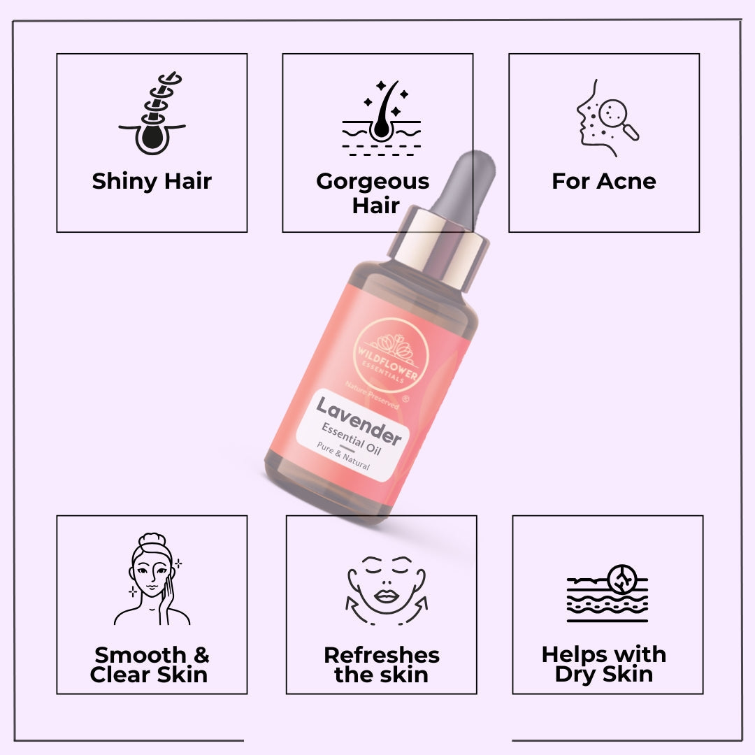 Lavender, Lemongrass, Rose, Peppermint Essential Oil Combo (15ml each) Wildflower Essentials