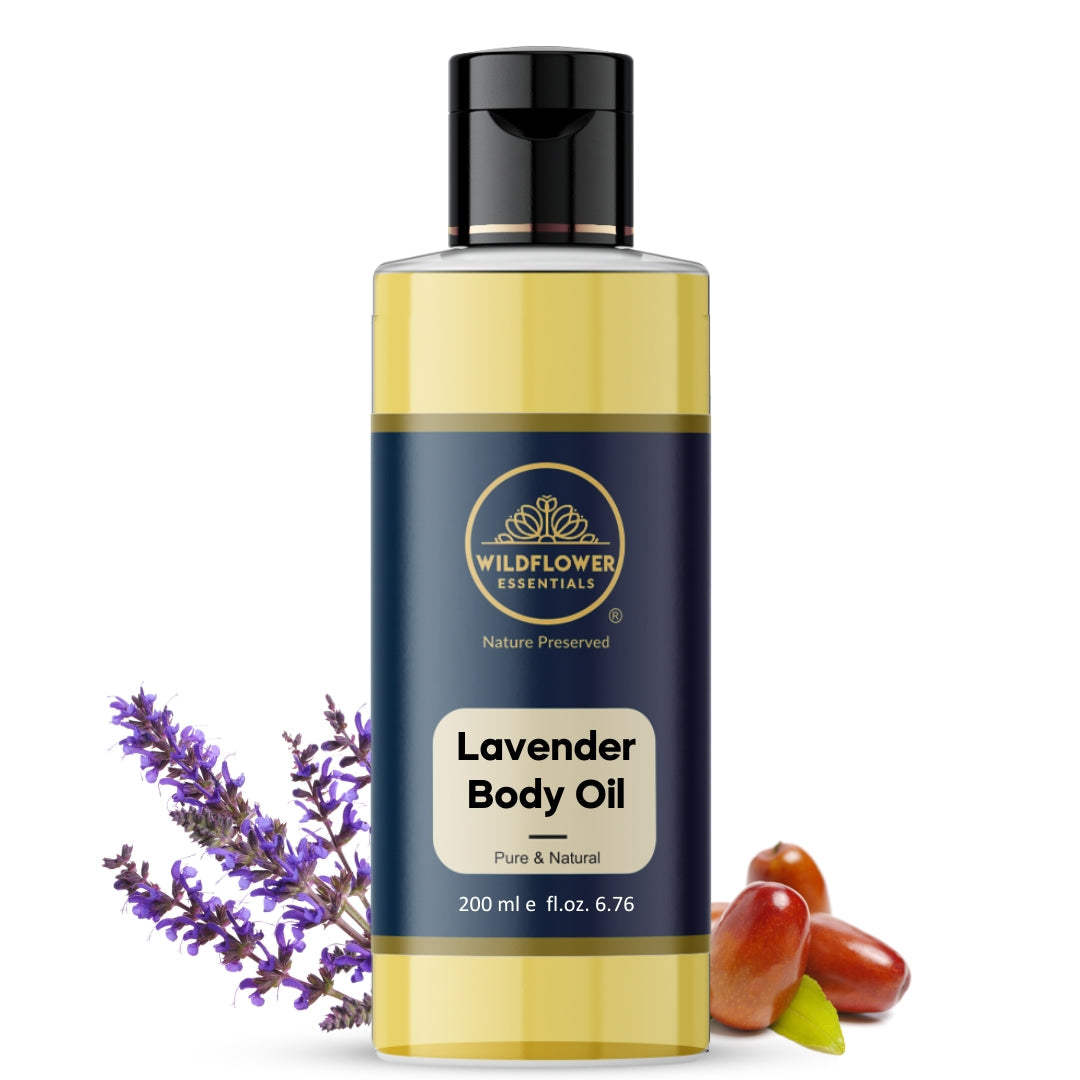 Pure Lavender Body Massage Oil with Your Choice of Carrier Oil - Soothe & Relax | 200 ml Wildflower Essentials