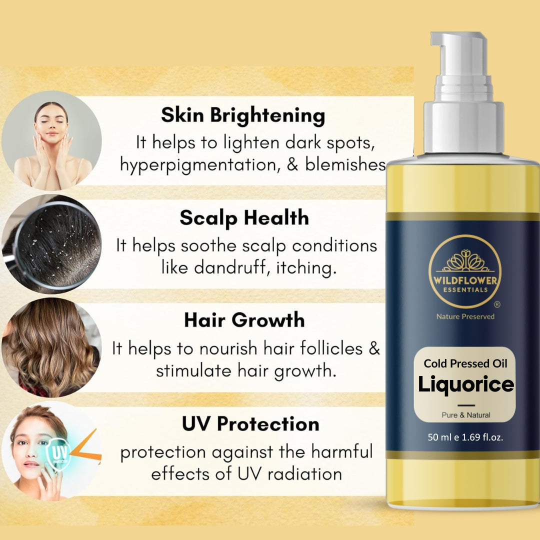 Liquorice Oil, Sea Buckthorn Oil, Babchi Oil Combo (50ml each) Wildflower Essentials