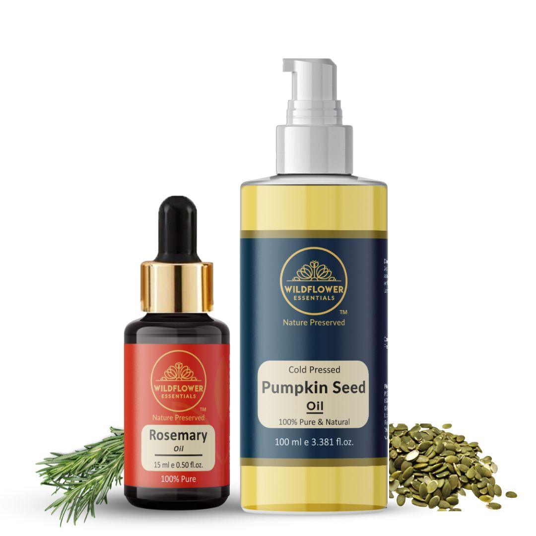 Pumpkin Seed Oil (100ml) + Rosemary Essential Oil (15ml)  Combo Wildflower Essentials