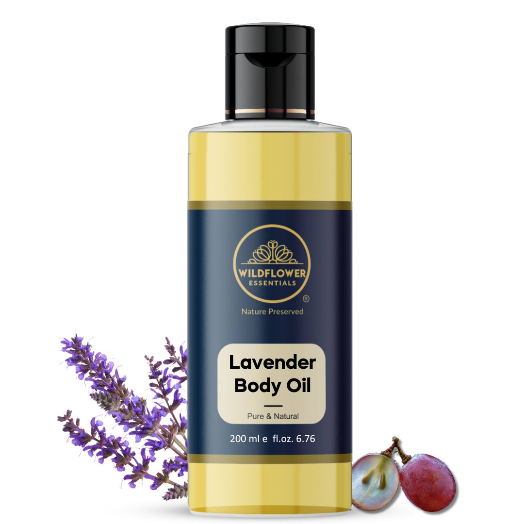Pure Lavender Body Massage Oil with Your Choice of Carrier Oil - Soothe & Relax | 200 ml Wildflower Essentials