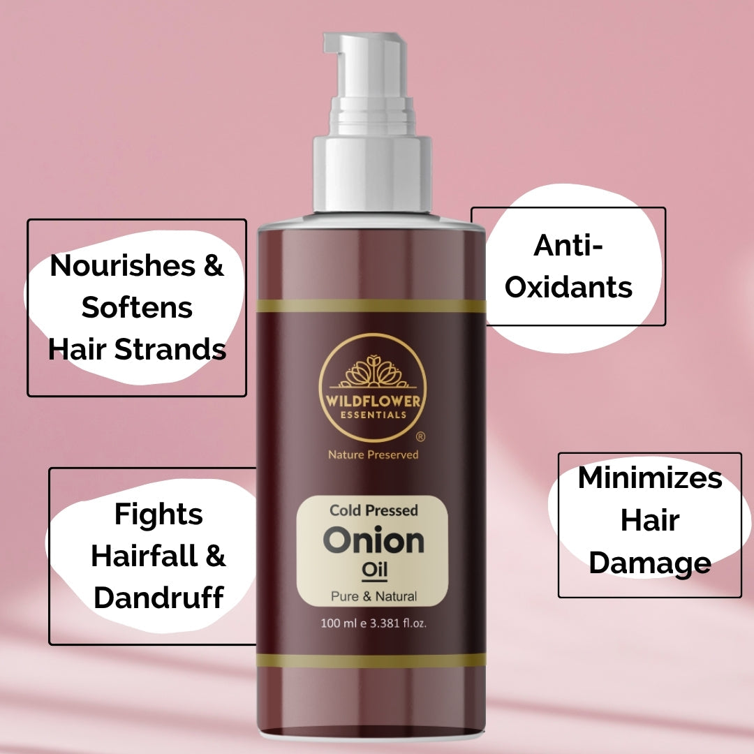 Vitamin E Oil, Jojoba Oil, Red Raspberry Oil, Onion Oil Combo (100ml each) Wildflower Essentials