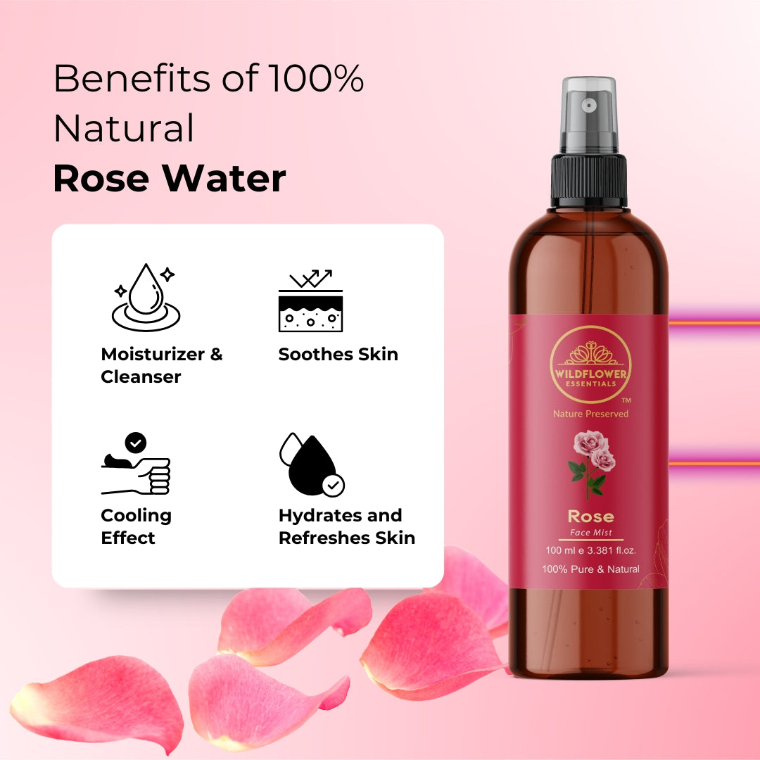 Vitamin E Oil + Rose Water Combo (100ml each) Wildflower Essentials