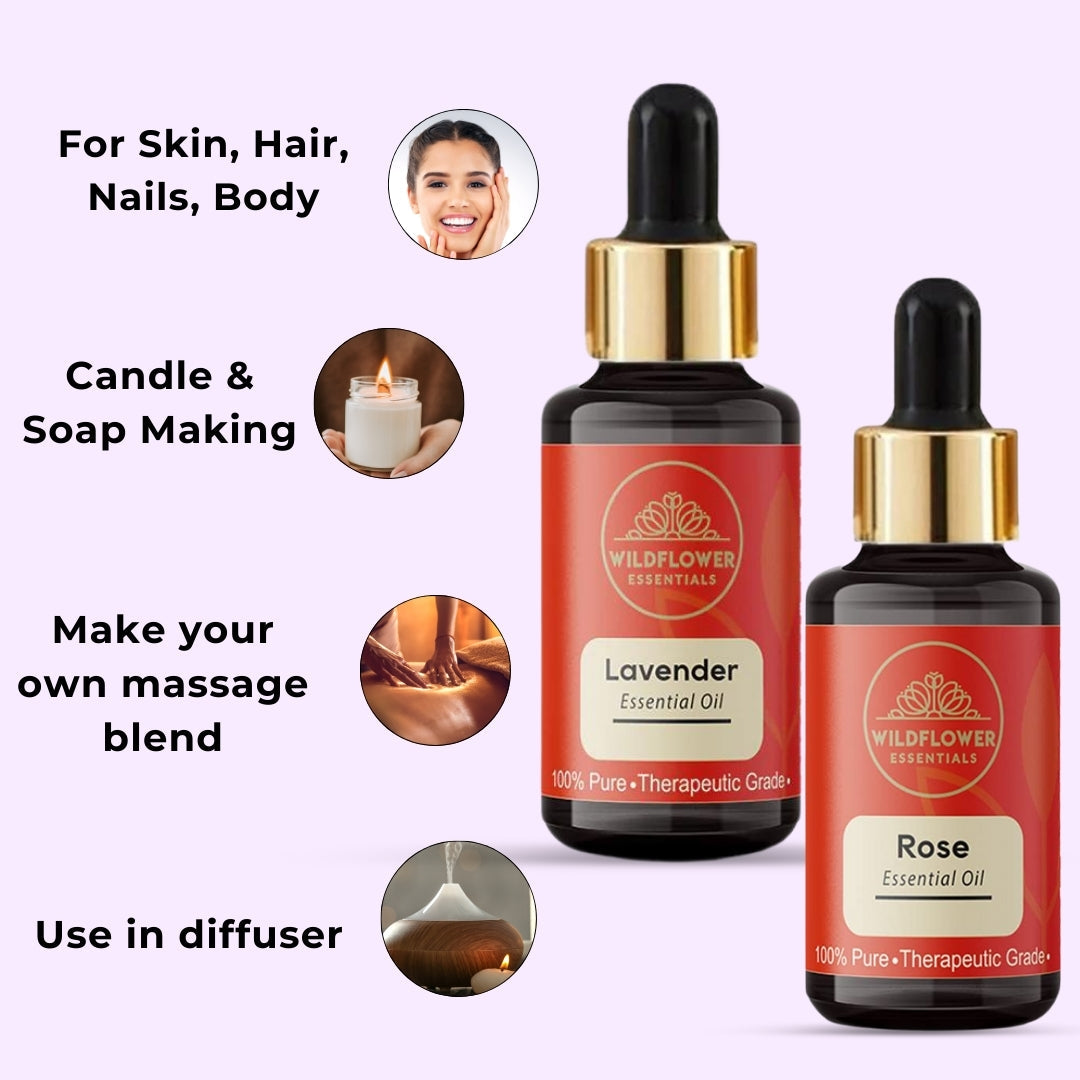Rose Essential Oil + Lavender Essential Oil Combo (15 ml) Wildflower Essentials
