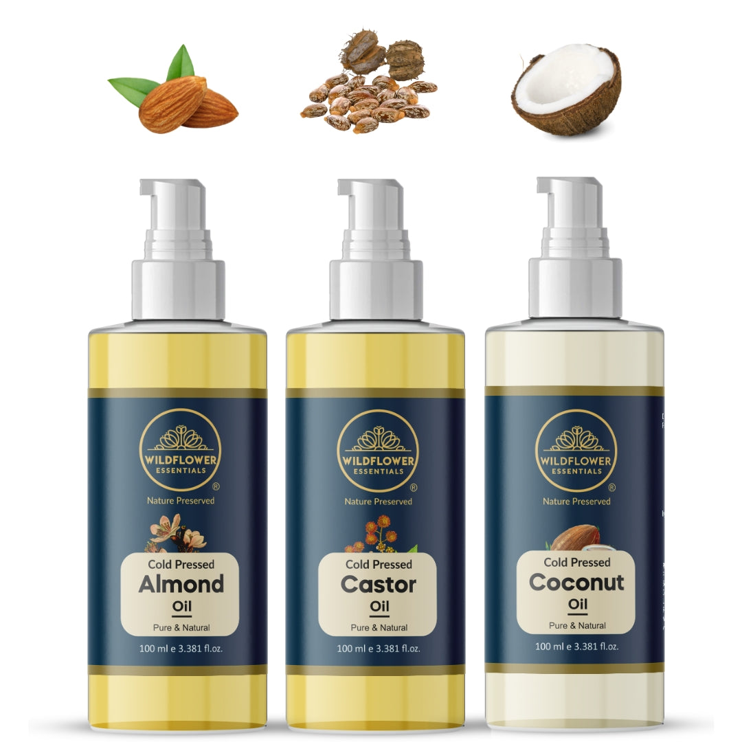 Almond Oil + Castor Oil + Coconut Oil Combo (100ml each)
