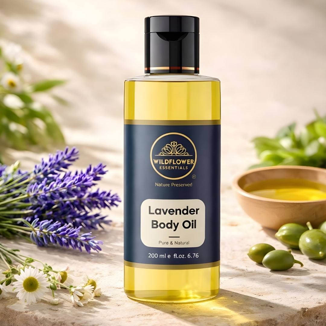 Lavender Body Oil with Almond Oil, Jojoba Oil & Vitamin E Oil | Intense Nourishment | Long Lasting | Non-Greasy & Lightweight | Soft & Nourished Skin | For All Skin Types- 200ml Wildflower Essentials