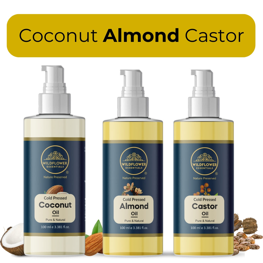 Almond Oil + Castor Oil + Coconut Oil Combo (100ml each)