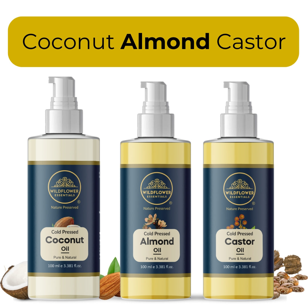 Almond Oil + Castor Oil + Coconut Oil Combo (100ml each)
