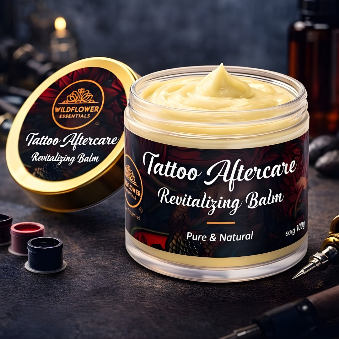 Tattoo Aftercare Balm With Vitamin A and D, Natural Herbs and Oils, Moisturises, No Petroleum Jelly for all skin types. 100% Natural Wildflower Essentials