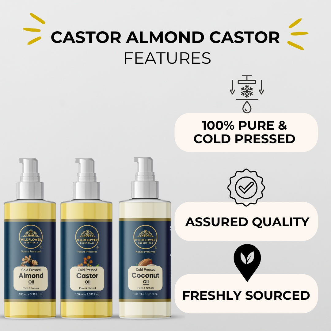 Almond Oil + Castor Oil + Coconut Oil Combo (100ml each)