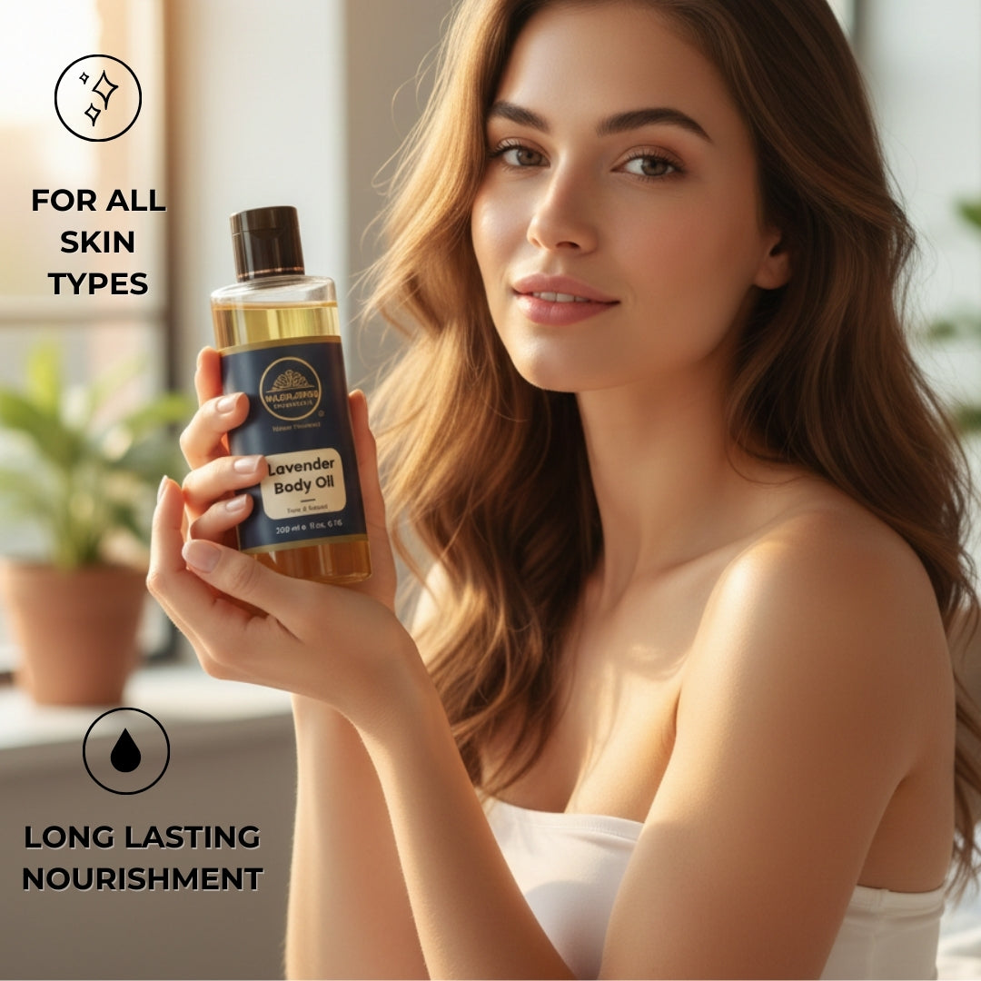 Lavender Body Oil with Almond Oil, Jojoba Oil & Vitamin E Oil | Intense Nourishment | Long Lasting | Non-Greasy & Lightweight | Soft & Nourished Skin | For All Skin Types- 200ml Wildflower Essentials
