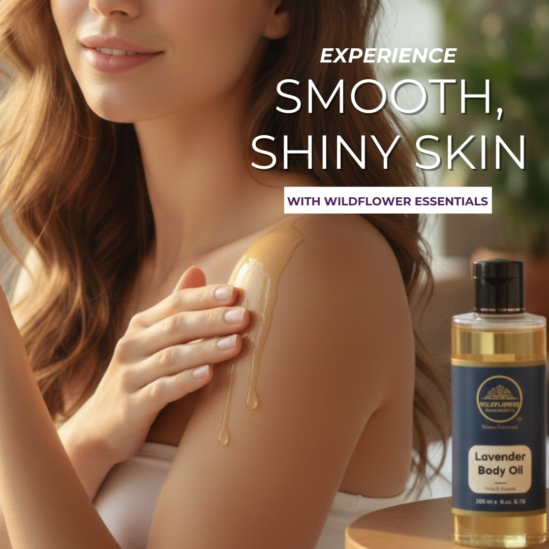 Lavender Body Oil with Almond Oil, Jojoba Oil & Vitamin E Oil | Intense Nourishment | Long Lasting | Non-Greasy & Lightweight | Soft & Nourished Skin | For All Skin Types- 200ml Wildflower Essentials