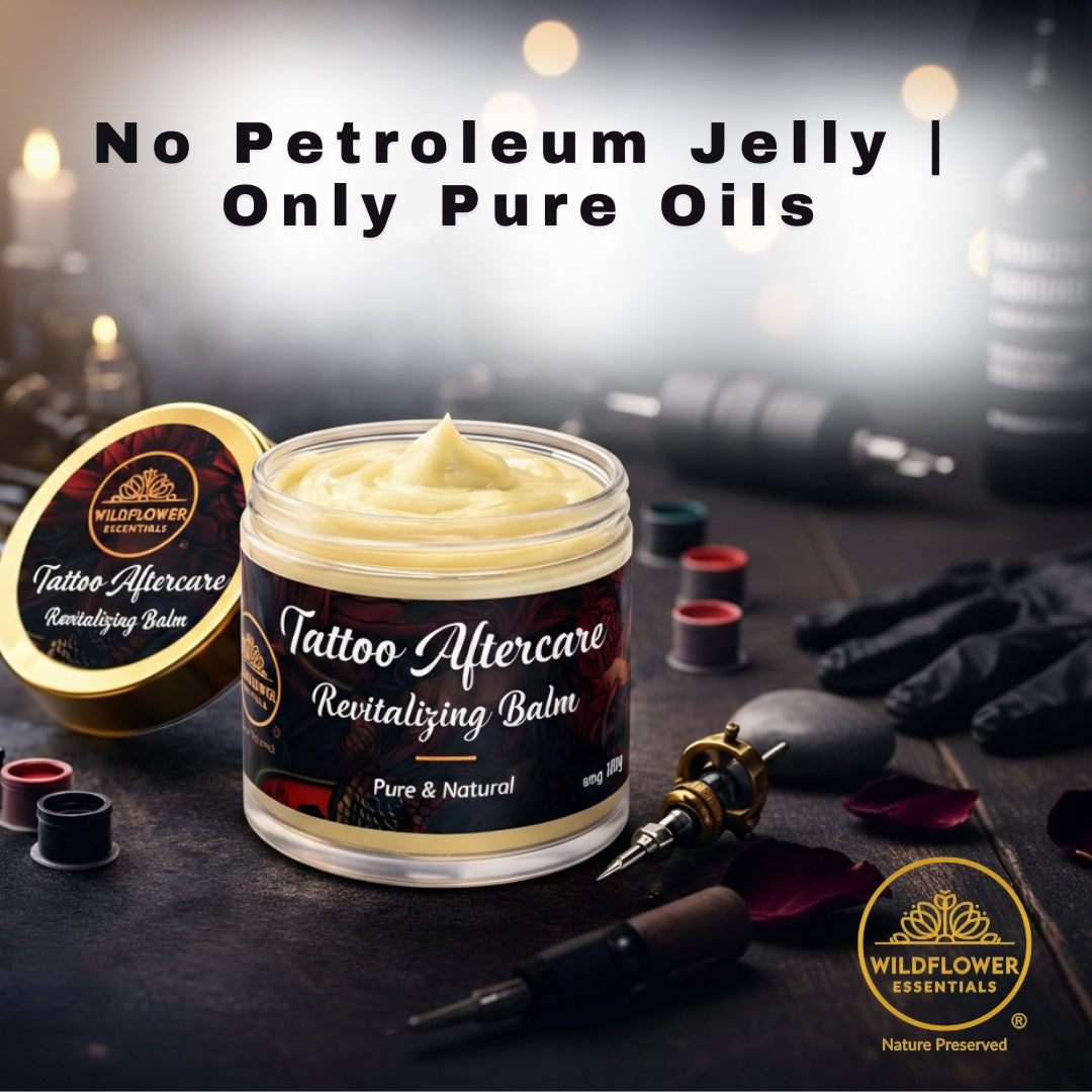 Tattoo Aftercare Balm With Vitamin A and D, Natural Herbs and Oils, Moisturises, No Petroleum Jelly for all skin types. 100% Natural Wildflower Essentials