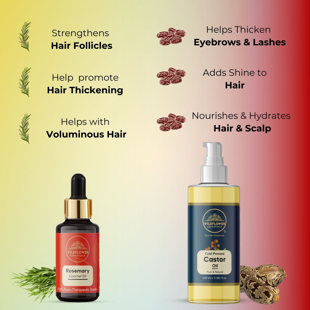 Castor Oil 100ml & Rosemary Essential Oil 30ml Combo- Hair Thinning Set