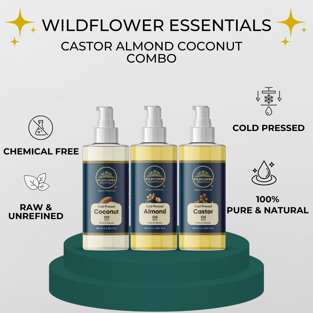 Almond Oil + Castor Oil + Coconut Oil Combo (100ml each)