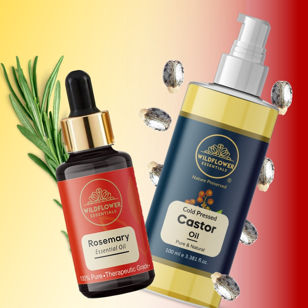 Castor Oil 100ml & Rosemary Essential Oil 30ml Combo- Hair Thinning Set