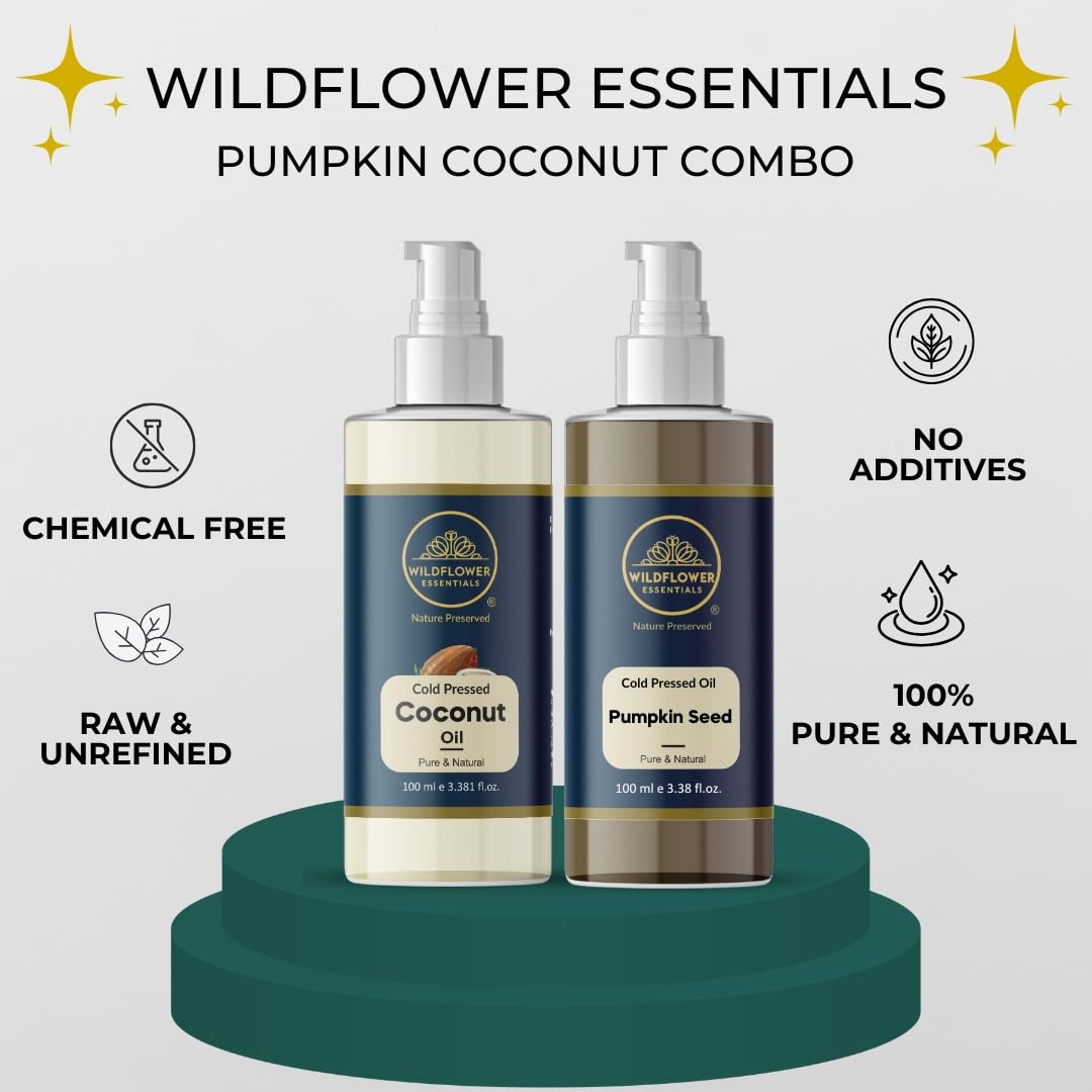 Pumpkin Seed Oil + Coconut Oil Combo (100ml each) Wildflower Essentials