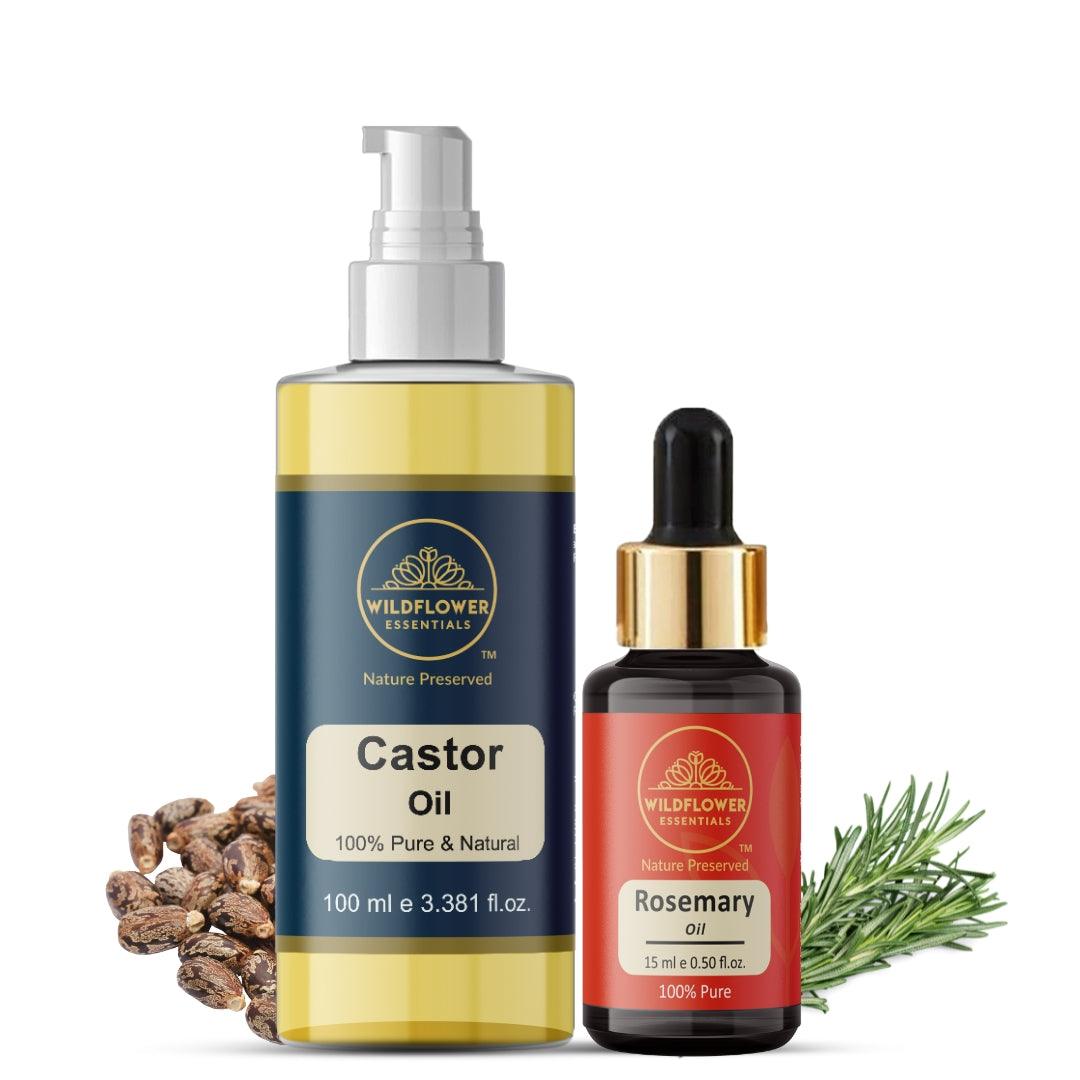 Castor Oil 100ml & Rosemary Essential Oil 30ml Combo- Hair Thinning Set